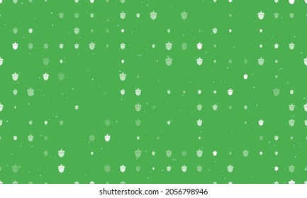 Patrón de fondo sin foco de símbolos de bellota blanca de diferente tamaño y opacidad. Ilustración vectorial sobre fondo verde con estrellas