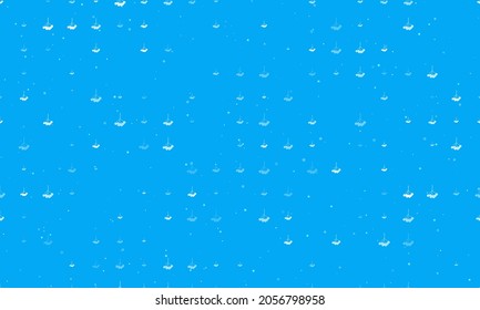 Seamless background pattern of evenly spaced white rowan berrys of different sizes and opacity. Vector illustration on light blue background with stars