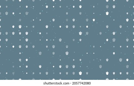 Seamless background pattern of evenly spaced white acorn symbols of different sizes and opacity. Vector illustration on blue gray background with stars