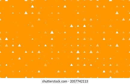 Seamless background pattern of evenly spaced white cone symbols of different sizes and opacity. Vector illustration on orange background with stars