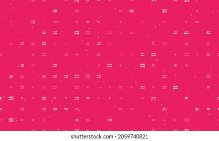 Seamless background pattern of evenly spaced white zodiac aquarius symbols of different sizes and opacity. Vector illustration on pink background with stars