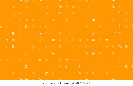 Seamless background pattern of evenly spaced white zodiac capricorn symbols of different sizes and opacity. Vector illustration on orange background with stars
