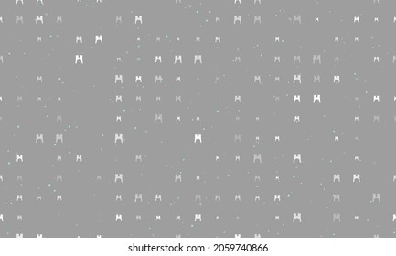 Seamless background pattern of evenly spaced white women's jacket symbols of different sizes and opacity. Vector illustration on gray background with stars