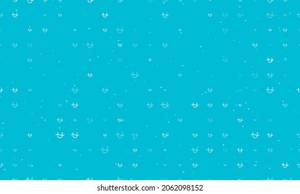 Seamless background pattern of evenly spaced white zodiac ophiuchus symbols of different sizes and opacity. Vector illustration on cyan background with stars