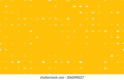Seamless background pattern of evenly spaced white hot pie symbols of different sizes and opacity. Vector illustration on amber background with stars