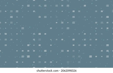 Seamless background pattern of evenly spaced white zodiac aquarius symbols of different sizes and opacity. Vector illustration on blue grey background with stars