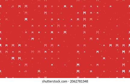 Seamless background pattern of evenly spaced white women's jacket symbols of different sizes and opacity. Vector illustration on red background with stars