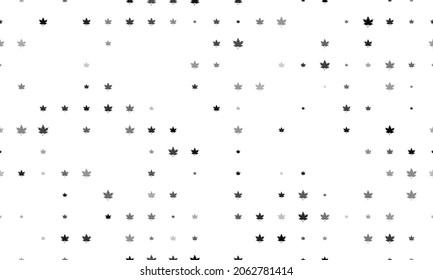 Seamless background pattern of evenly spaced black maple leafs of different sizes and opacity. Vector illustration on white background