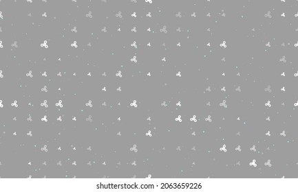 Seamless background pattern of evenly spaced white spinner symbols of different sizes and opacity. Vector illustration on gray background with stars