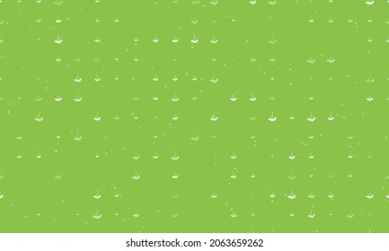 Seamless background pattern of evenly spaced white rowan berrys of different sizes and opacity. Vector illustration on light green background with stars