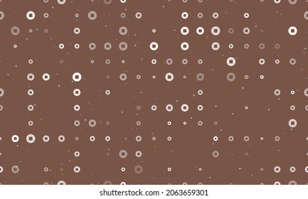 Seamless background pattern of evenly spaced white stop media symbols of different sizes and opacity. Vector illustration on brown background with stars