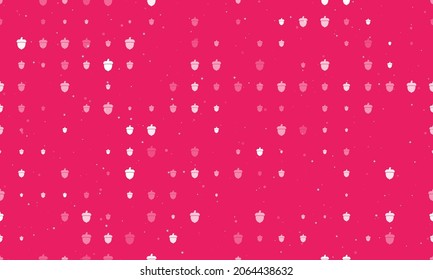 Seamless background pattern of evenly spaced white acorn symbols of different sizes and opacity. Vector illustration on pink background with stars