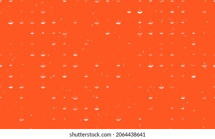 Seamless background pattern of evenly spaced white rowan berrys of different sizes and opacity. Vector illustration on deep orange background with stars