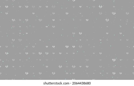 Seamless background pattern of evenly spaced white zodiac ophiuchus symbols of different sizes and opacity. Vector illustration on grey background with stars