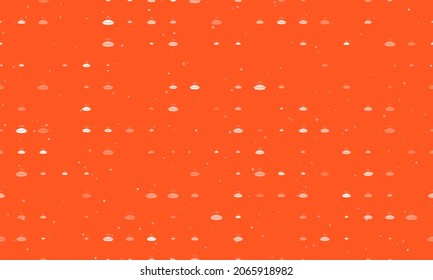 Seamless background pattern of evenly spaced white hot pie symbols of different sizes and opacity. Vector illustration on deep orange background with stars