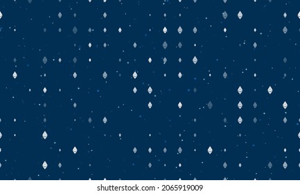 Seamless background pattern of evenly spaced white ethereum symbols of different sizes and opacity. Vector illustration on dark blue background with stars