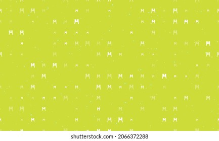 Seamless background pattern of evenly spaced white women's jacket symbols of different sizes and opacity. Vector illustration on lime background with stars