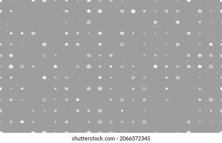 Patrón de fondo sin foco de hojas de arce blancas uniformemente espaciadas de diferentes tamaños y opacidad. Ilustración vectorial sobre fondo gris con estrellas