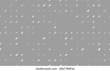 Seamless background pattern of evenly spaced white lion symbols of different sizes and opacity. Vector illustration on grey background with stars