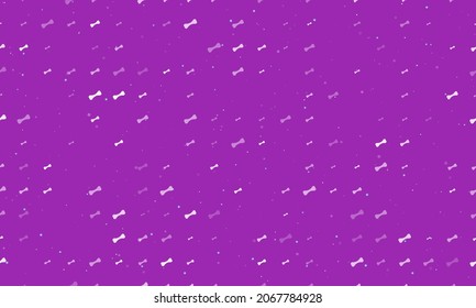 Seamless background pattern of evenly spaced white dog bone symbols of different sizes and opacity. Vector illustration on purple background with stars