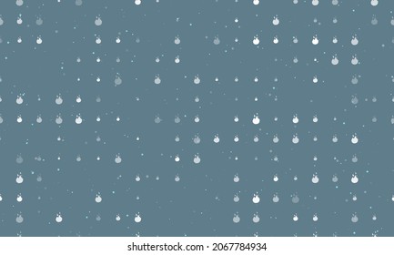 Seamless background pattern of evenly spaced white fire symbols of different sizes and opacity. Vector illustration on blue grey background with stars