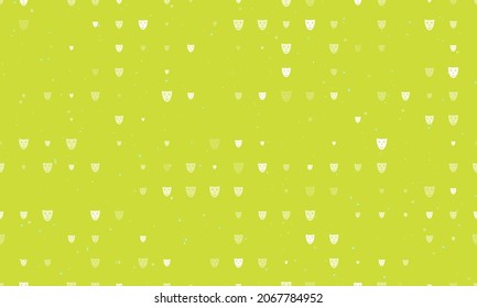 Seamless background pattern of evenly spaced white theatrical masks of different sizes and opacity. Vector illustration on lime background with stars