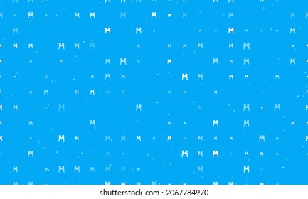 Seamless background pattern of evenly spaced white women's jacket symbols of different sizes and opacity. Vector illustration on light blue background with stars