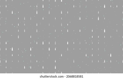Nahtlose Hintergrundmuster von gleichmäßig verteilten weißen Bierflaschensymbolen unterschiedlicher Größe und Deckkraft. Vektorgrafik auf grauem Hintergrund mit Sternen