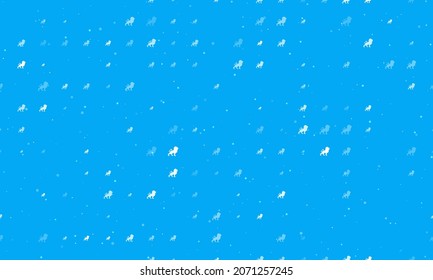 Seamless background pattern of evenly spaced white lion symbols of different sizes and opacity. Vector illustration on light blue background with stars