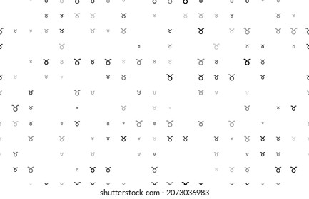 Seamless background pattern of evenly spaced black zodiac taurus symbols of different sizes and opacity. Vector illustration on white background