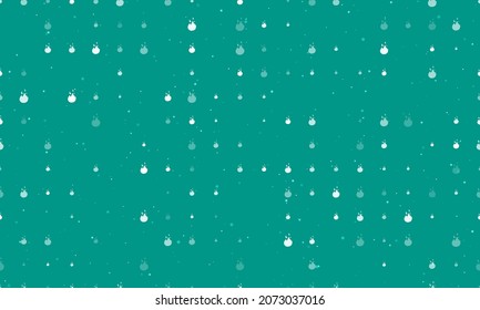 Seamless background pattern of evenly spaced white fire symbols of different sizes and opacity. Vector illustration on teal background with stars