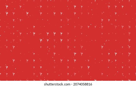 Seamless background pattern of evenly spaced white figure skating symbols of different sizes and opacity. Vector illustration on red background with stars