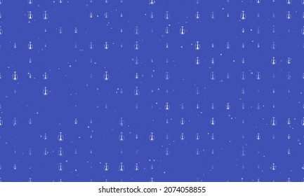 Seamless background pattern of evenly spaced white hookah symbols of different sizes and opacity. Vector illustration on indigo background with stars