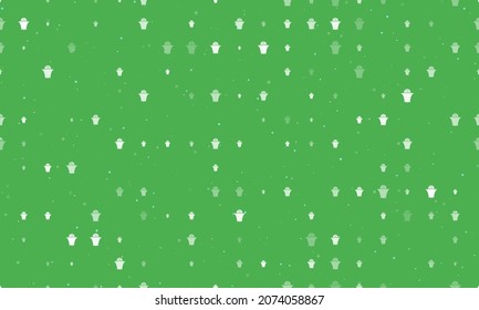 Seamless background pattern of evenly spaced white basketball symbols of different sizes and opacity. Vector illustration on green background with stars
