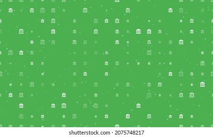 Seamless background pattern of evenly spaced white bank symbols of different sizes and opacity. Vector illustration on green background with stars