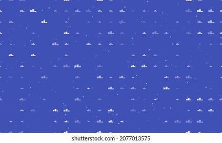 Seamless background pattern of evenly spaced white winners podium symbols of different sizes and opacity. Vector illustration on indigo background with stars