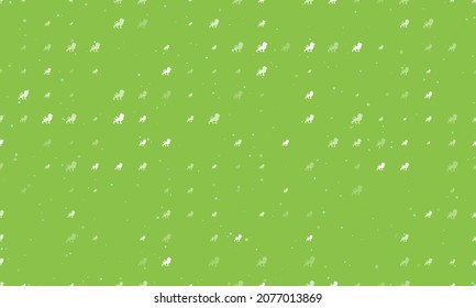 Seamless background pattern of evenly spaced white lion symbols of different sizes and opacity. Vector illustration on light green background with stars