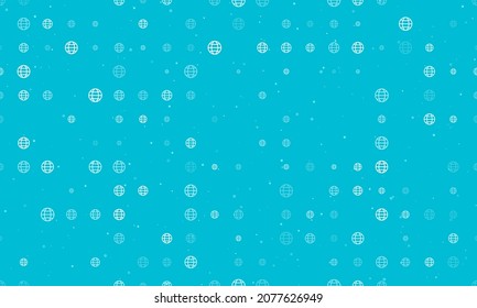 Seamless background pattern of evenly spaced white web symbols of different sizes and opacity. Vector illustration on cyan background with stars