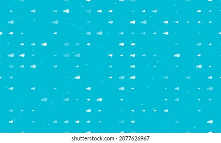 Seamless background pattern of evenly spaced white sports whistle symbols of different sizes and opacity. Vector illustration on cyan background with stars