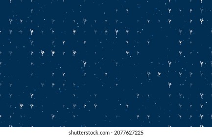 Seamless background pattern of evenly spaced white figure skating symbols of different sizes and opacity. Vector illustration on dark blue background with stars