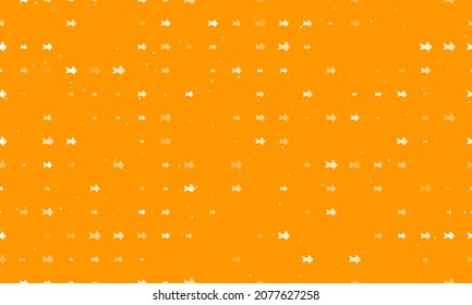 Seamless background pattern of evenly spaced white gold fish symbols of different sizes and opacity. Vector illustration on orange background with stars