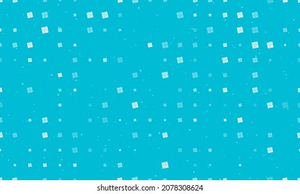 Seamless background pattern of evenly spaced white puzzle symbols of different sizes and opacity. Vector illustration on cyan background with stars