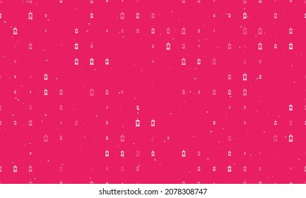 Seamless background pattern of evenly spaced white Christmas lanterns of different sizes and opacity. Vector illustration on pink background with stars