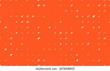 Seamless background pattern of evenly spaced white lion symbols of different sizes and opacity. Vector illustration on deep orange background with stars