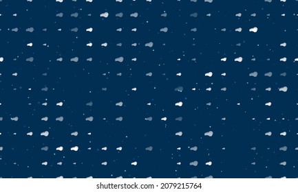 Seamless background pattern of evenly spaced white sports whistle symbols of different sizes and opacity. Vector illustration on dark blue background with stars