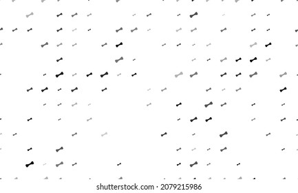 Seamless background pattern of evenly spaced black dog bone symbols of different sizes and opacity. Vector illustration on white background