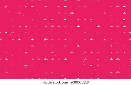 Seamless background pattern of evenly spaced white winners podium symbols of different sizes and opacity. Vector illustration on pink background with stars