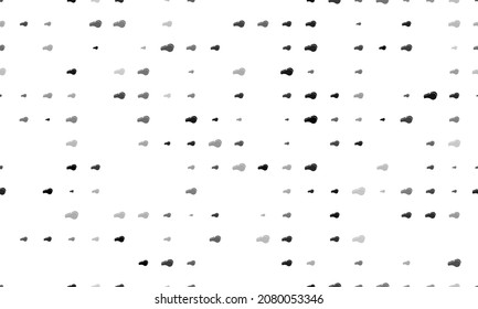 Seamless background pattern of evenly spaced black sports whistle symbols of different sizes and opacity. Vector illustration on white background