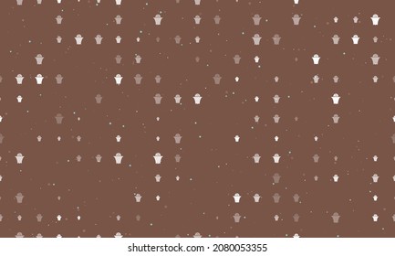 Seamless background pattern of evenly spaced white basketball symbols of different sizes and opacity. Vector illustration on brown background with stars