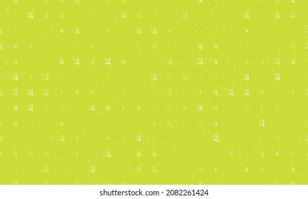 Seamless background pattern of evenly spaced white jupiter astrological symbols of different sizes and opacity. Vector illustration on lime background with stars